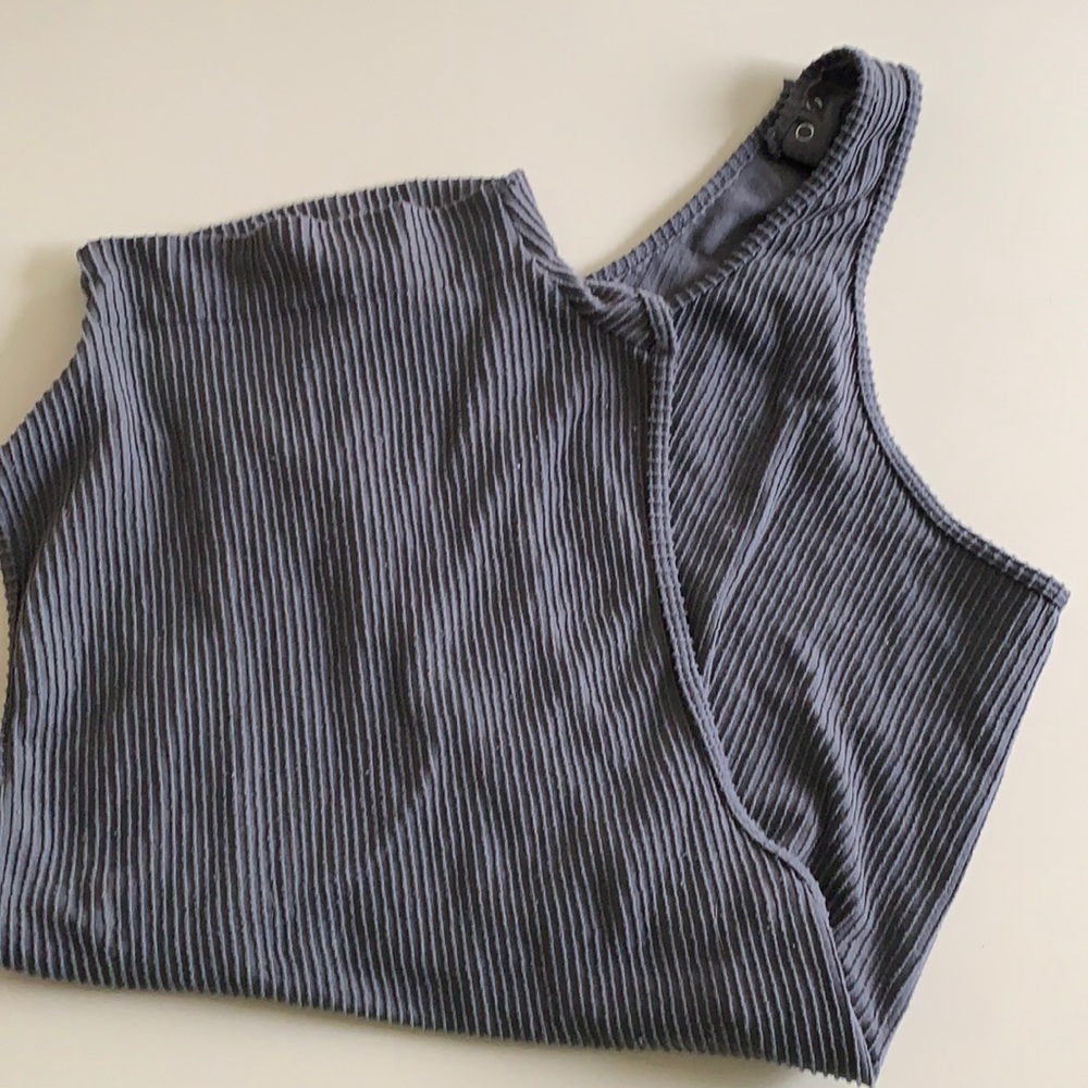 Grey sleeveless high neck bodysuit